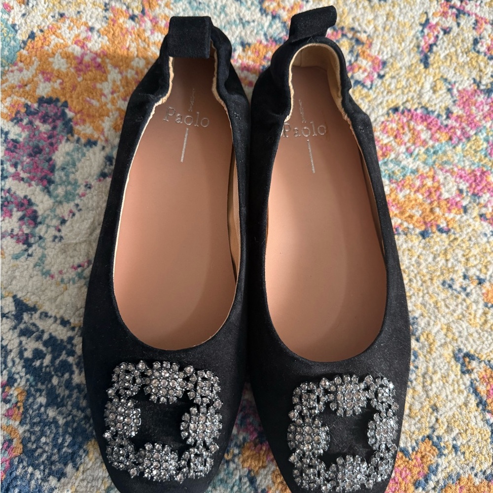 Paolo Black Women's Shoes with Embellished Detail Flats